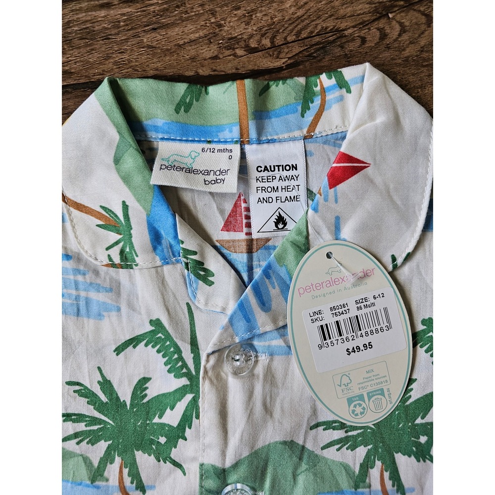 Peter Alexander Baby Tropical Palm Sailboat Shirt Multi 6-12 Months NWT - Picture 3 of 3